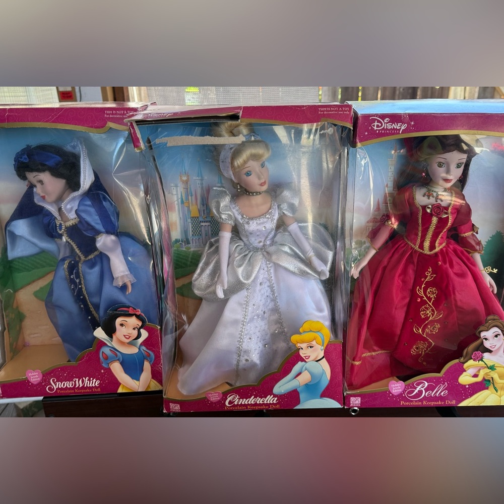 Disney Silver and White Cinderella, Blue and White Snow White and Red Belle $120
